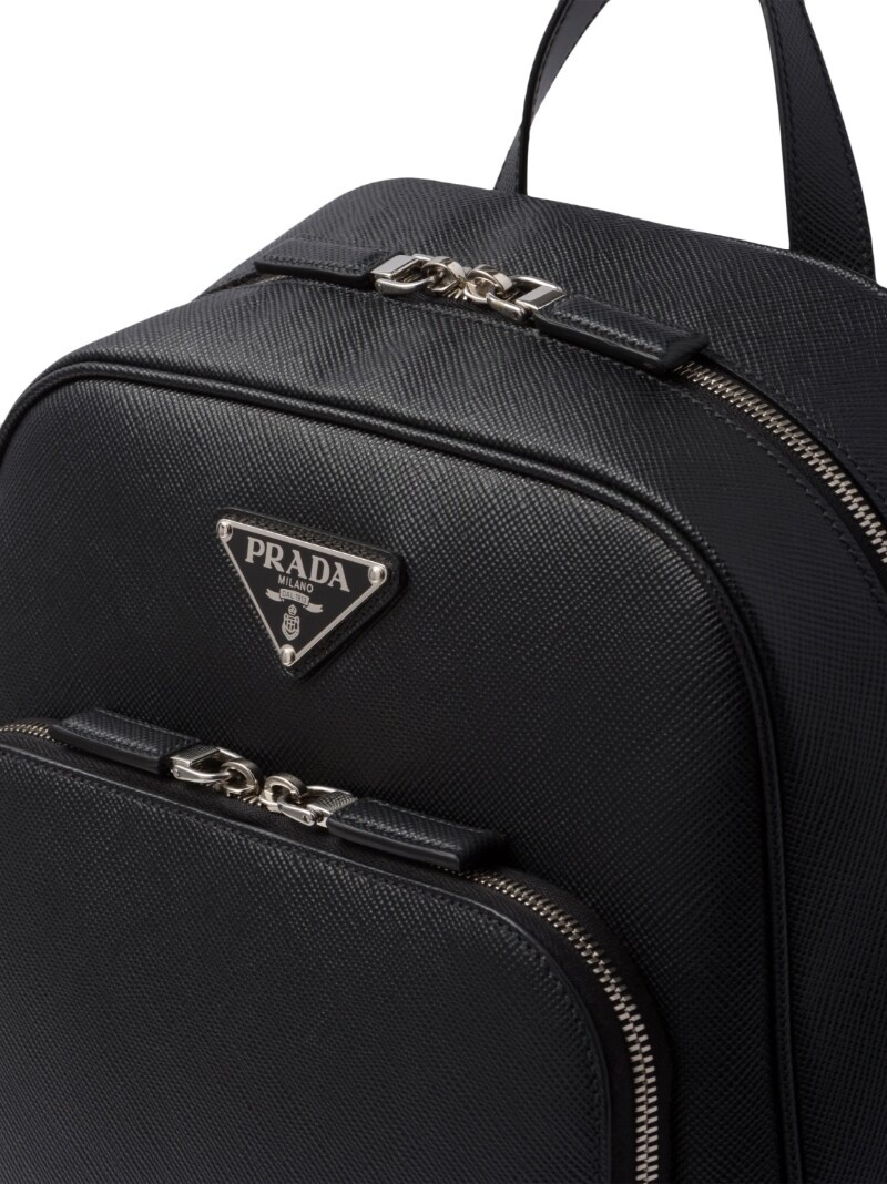 Saffiano-leather triangle-logo backpack - 6
