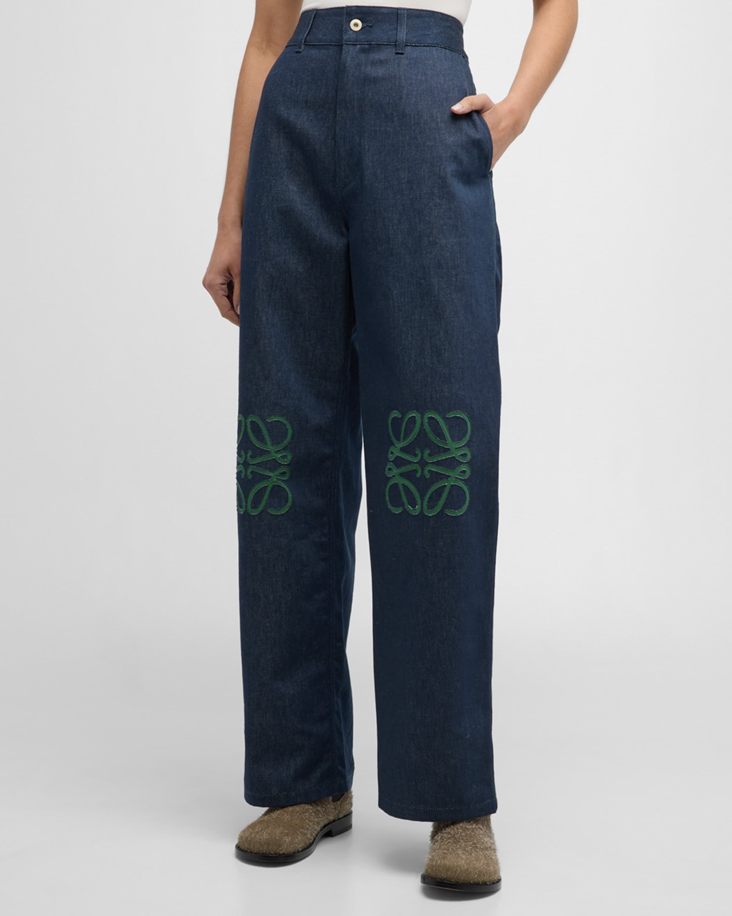 High-Rise Anagram-Knee Baggy Straight-Leg Jeans - 2