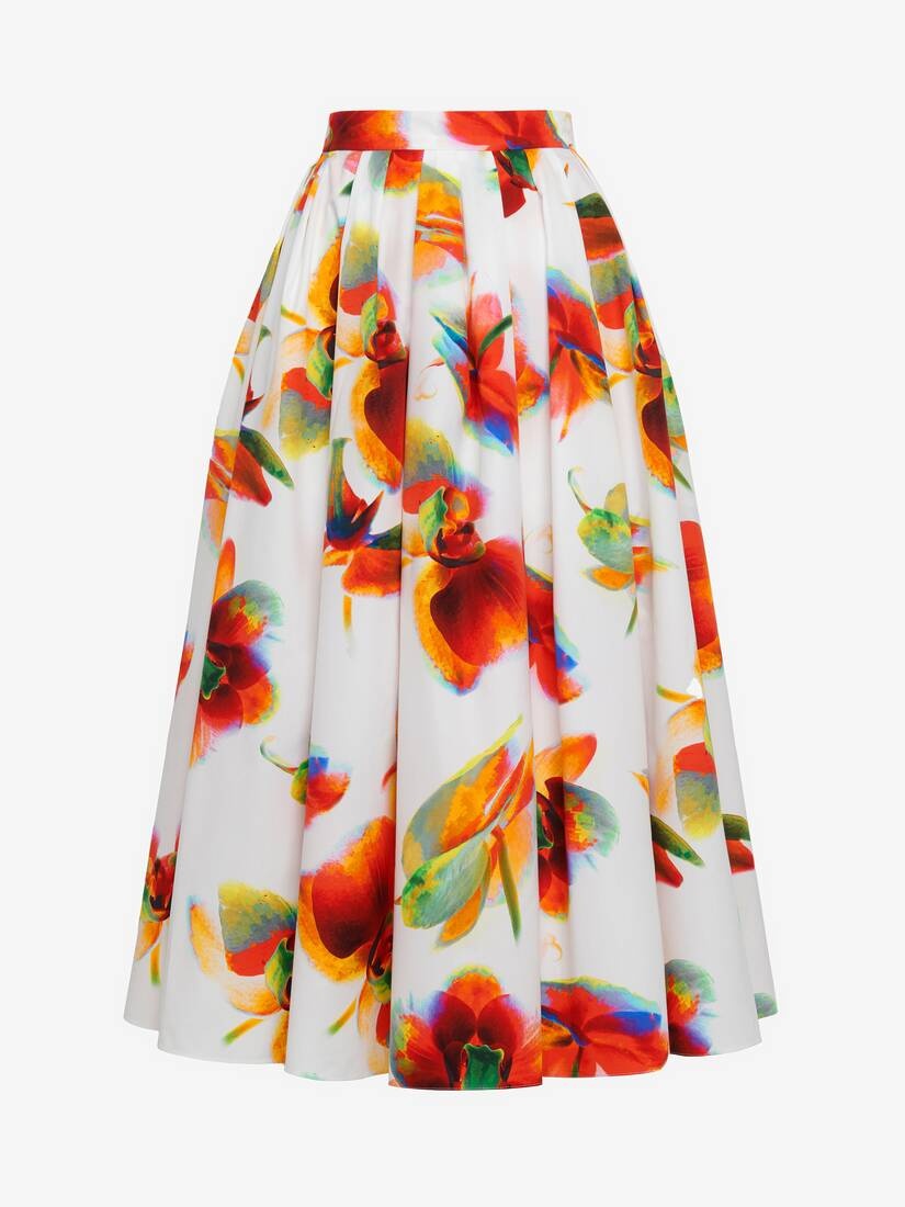 Women's Solarised Orchid Gathered Midi Skirt in Optic White - 1