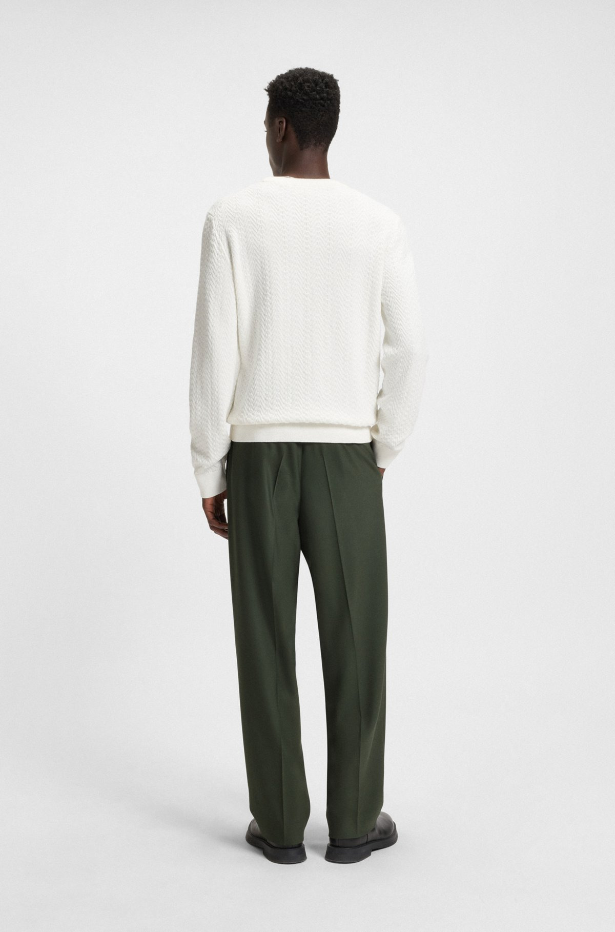 COTTON SWEATER WITH HERRINGBONE KNIT - 5