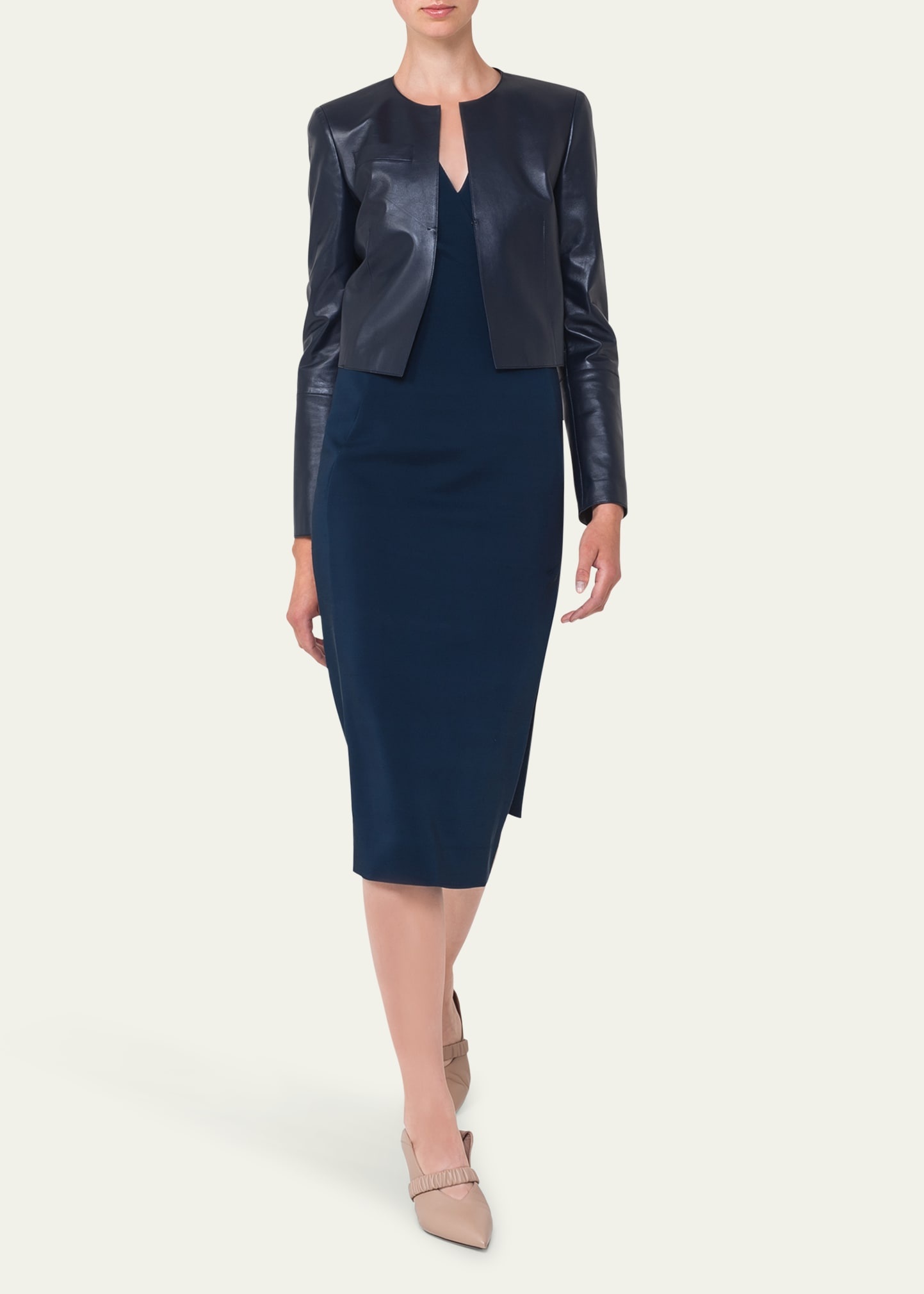 Hasso Cropped Napa Leather Jacket, Black - 2