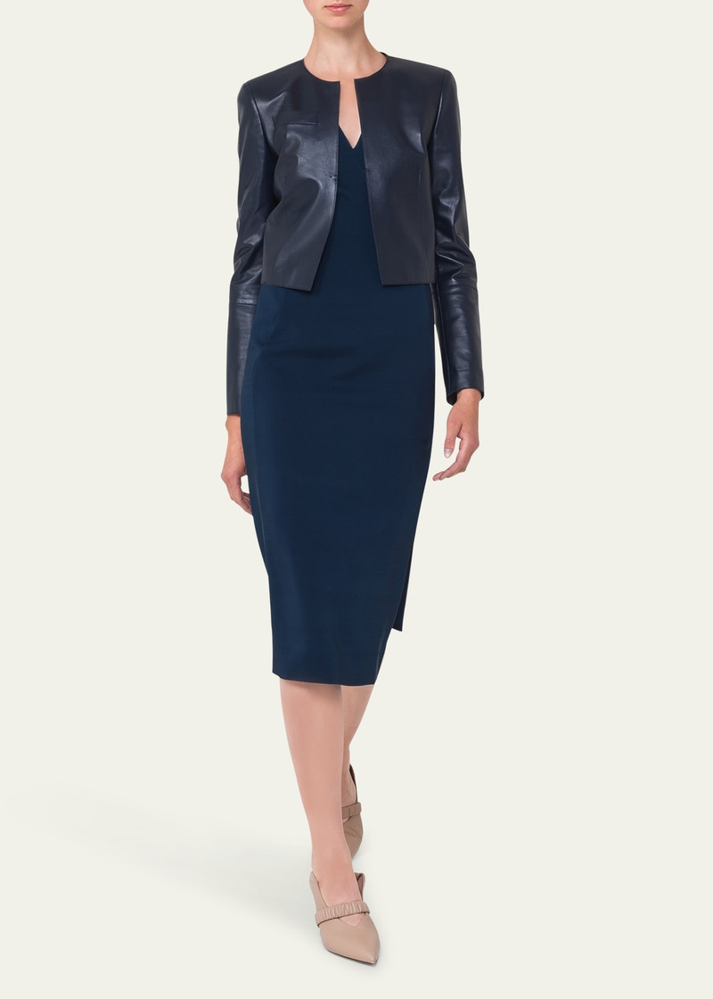 AKRIS Hasso Cropped Napa Leather Jacket, Black outlook