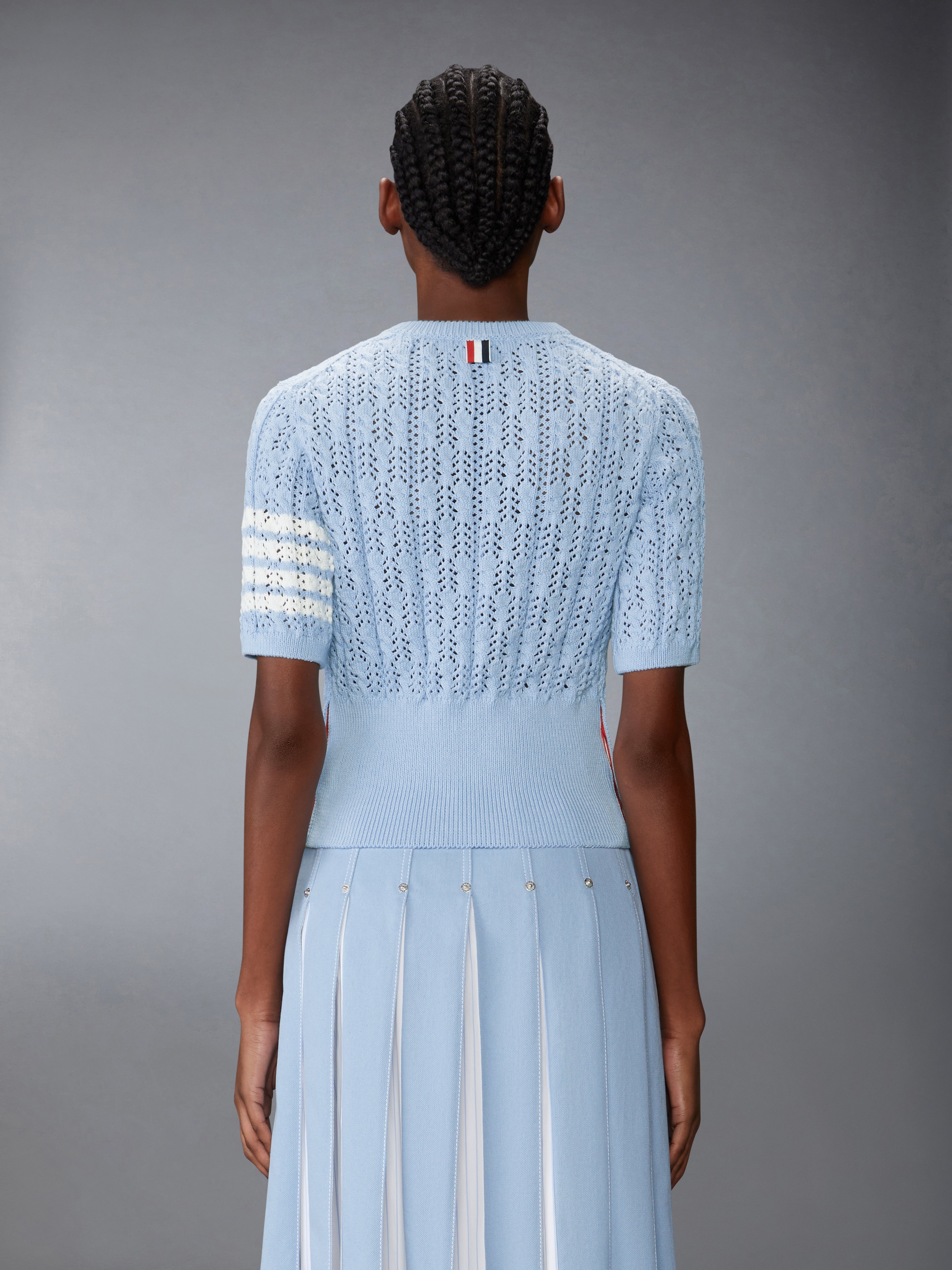 POINTELLE CABLE STITCH 4-BAR TEE - 3