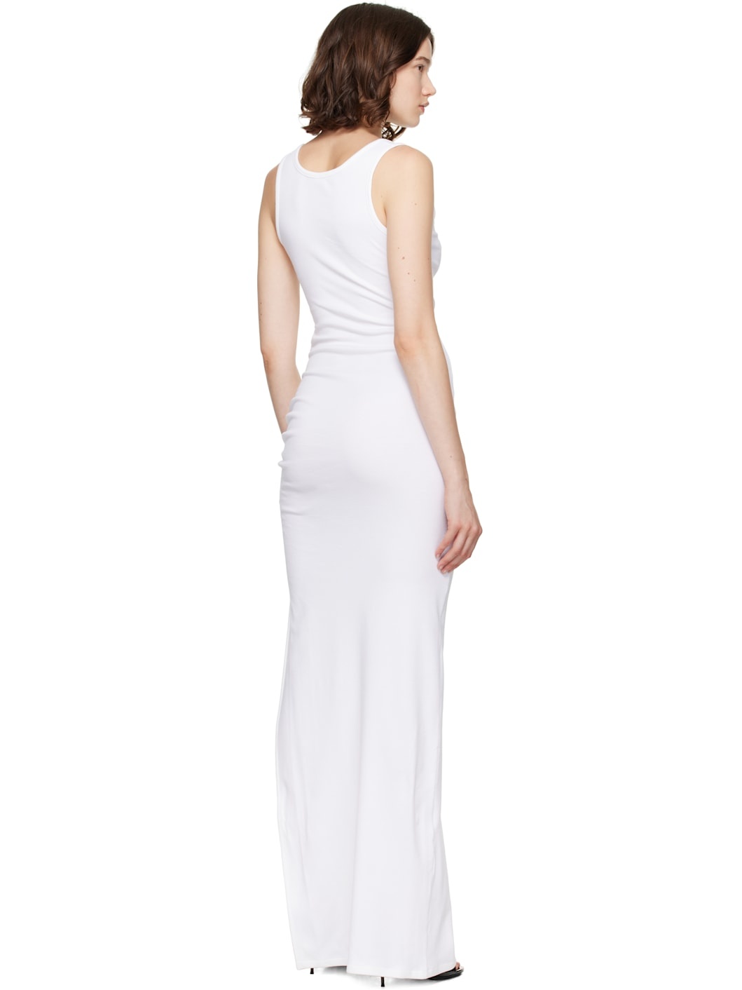 White Safety Pin Ribbed Knit Draped Gown - 3