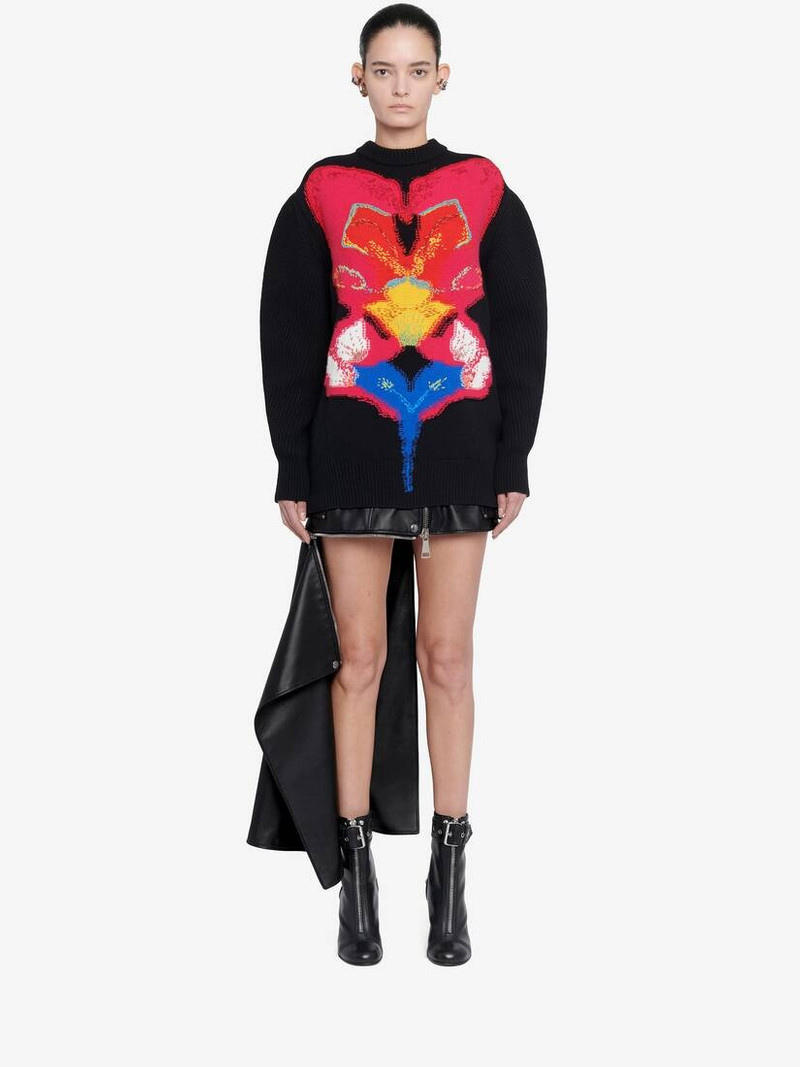 Alexander McQueen Women's Orchid Intarsia Oversized Jumper in Black/red/yellow outlook