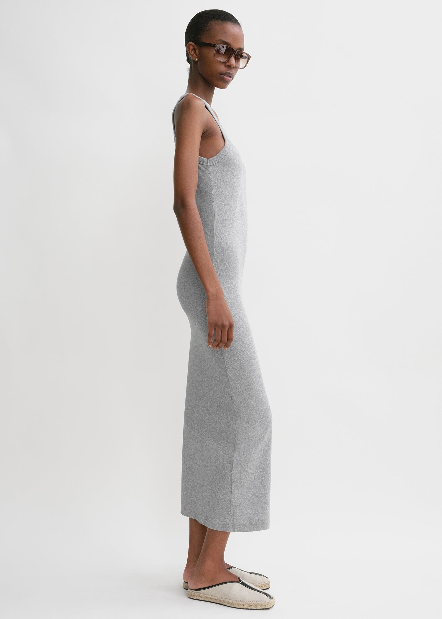 Curved rib tank dress grey melange - 3