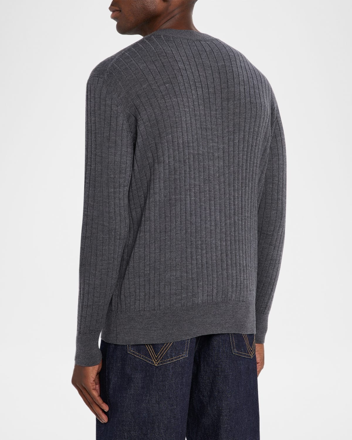 Men's Ribbed Wool Cardigan with Leather Buttons - 3