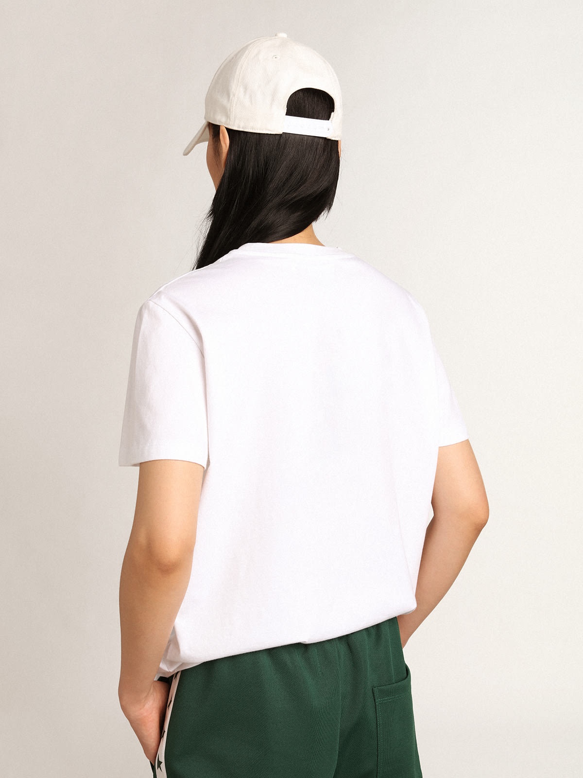 Women's white T-shirt with green star on the front - 4