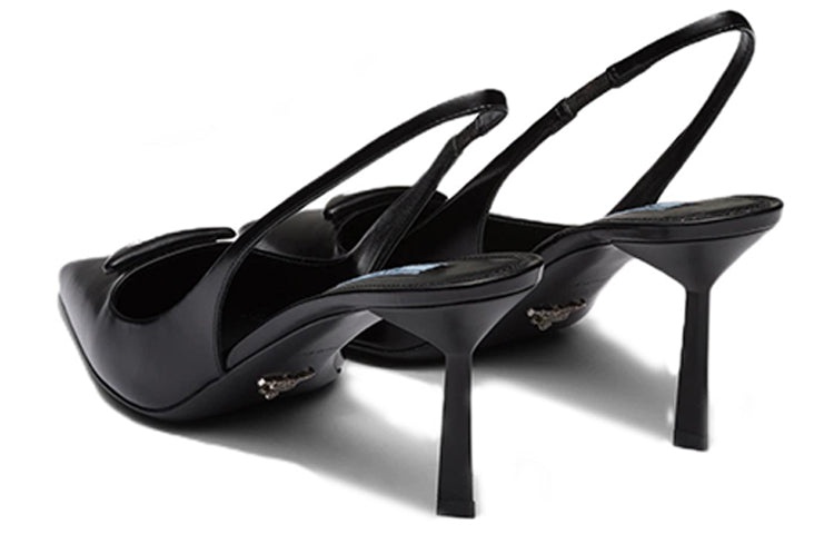 (WMNS) PRADA Patched Logo Brushed Leather Slingback Heels 'Black' 1I901M_055_F0002_F_075 - 4