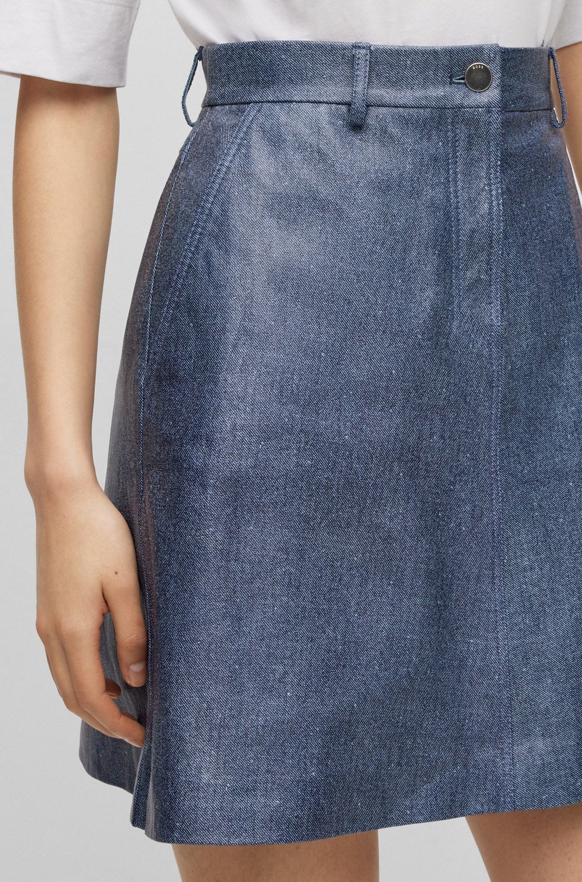LEATHER MINI SKIRT WITH DENIM PRINT - 5