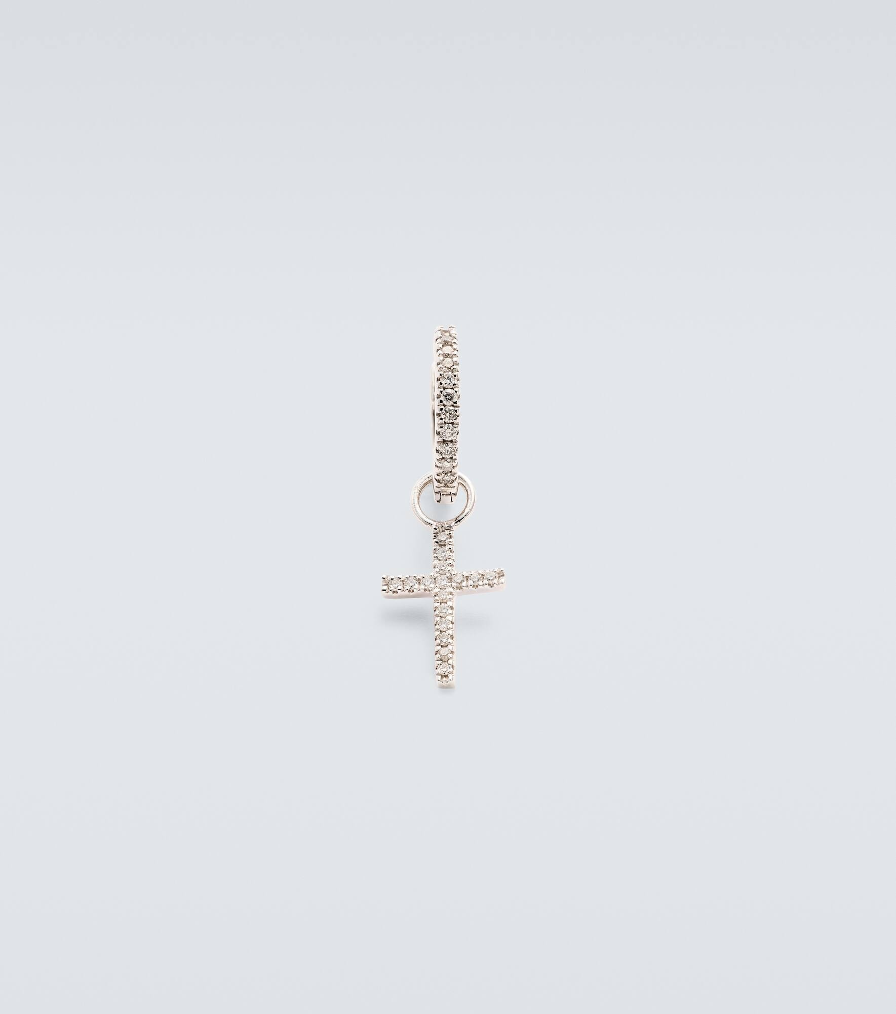 14kt white gold single hoop earring with diamonds - 1