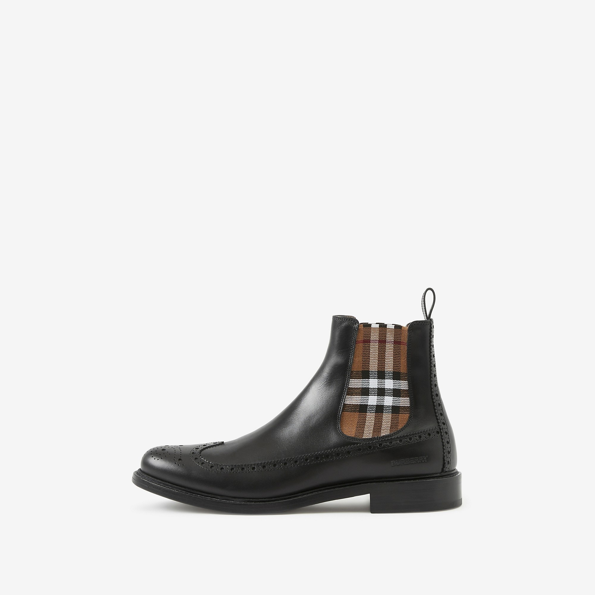 Vintage Check Detail Leather Chelsea Boots - 5