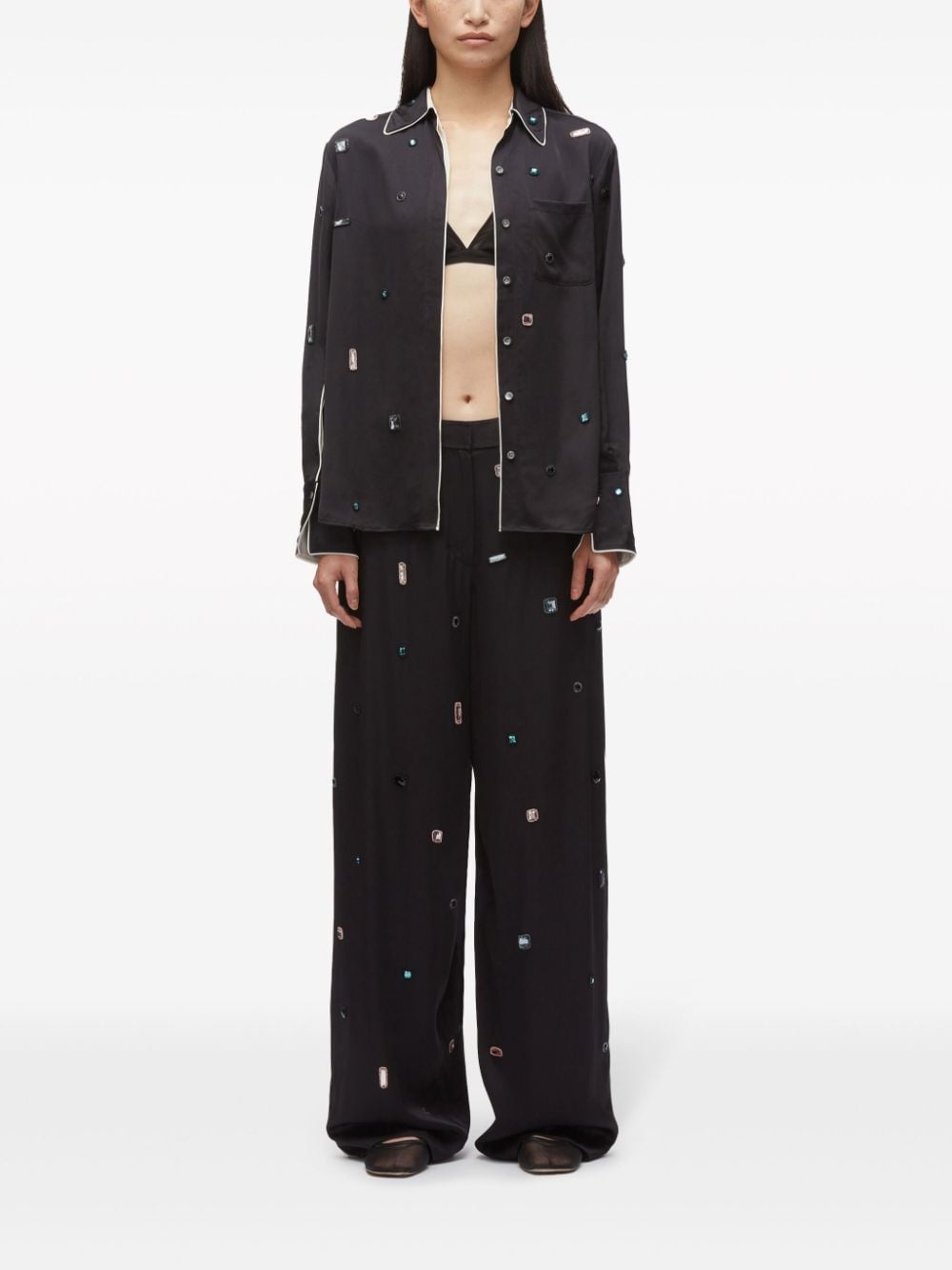 gem-embellished chiffon trousers - 2