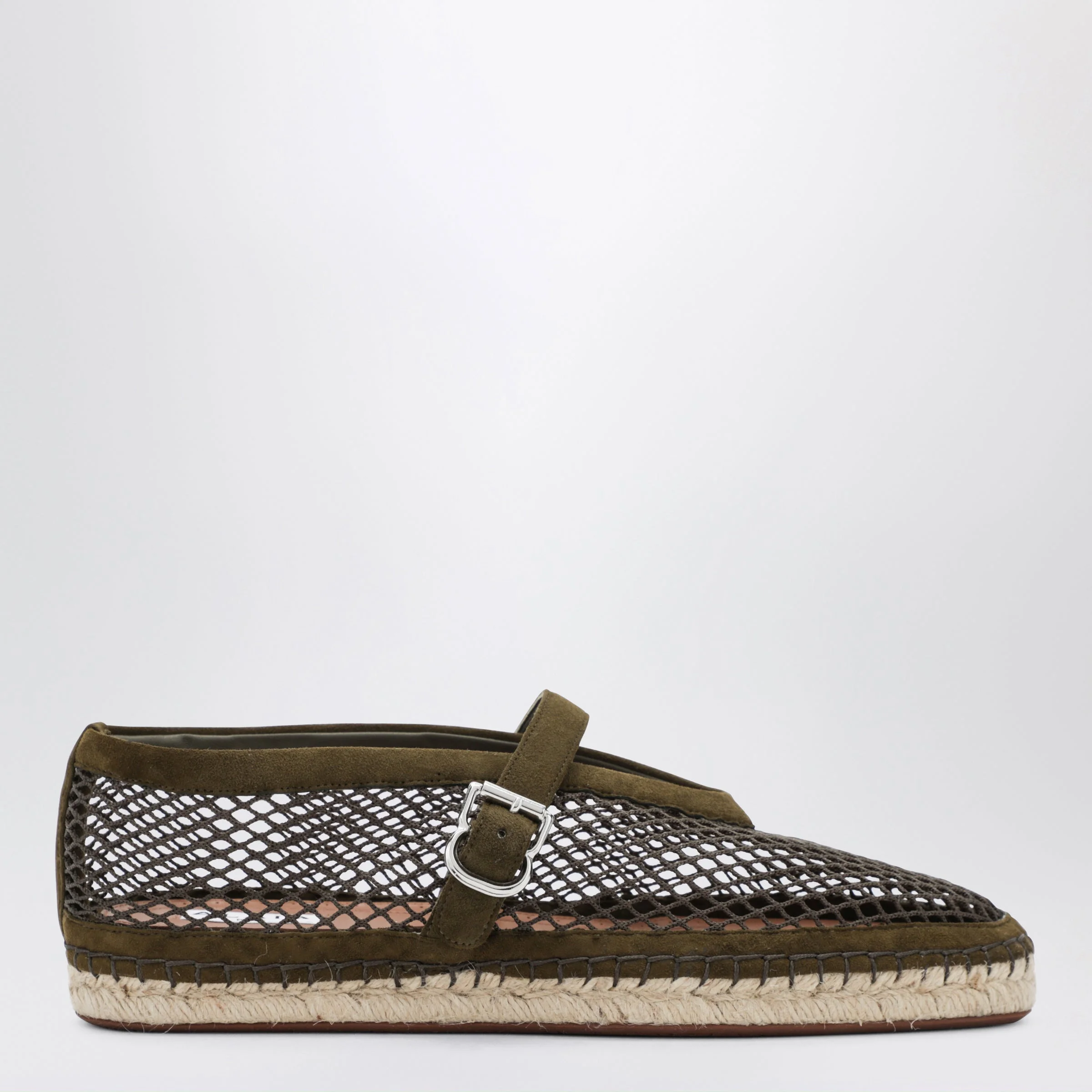 Alaia Flat Espadrilles In Mesh And Suede, Camouflage Green Women - 1