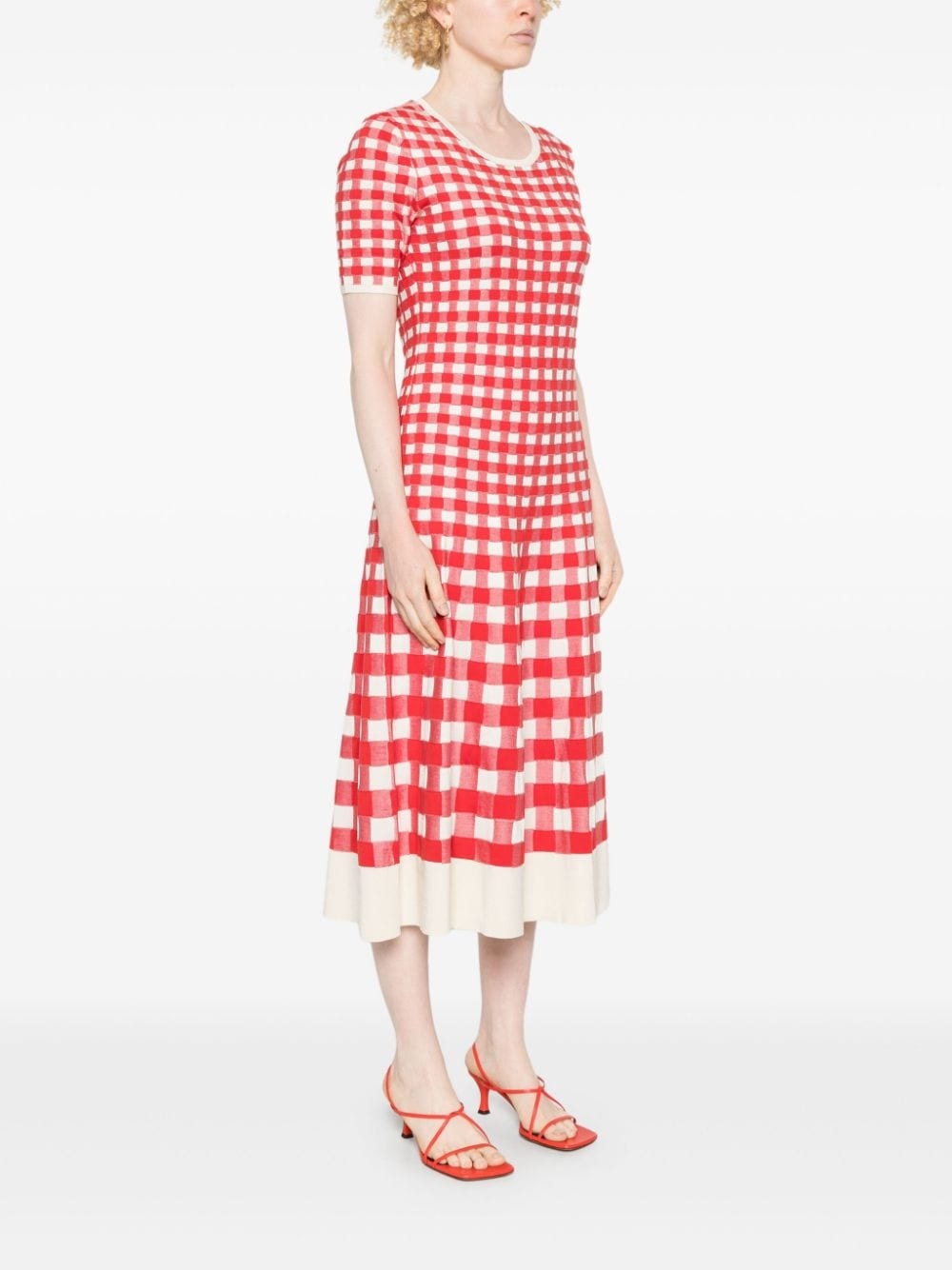 gingham-jacquard midi dress - 3