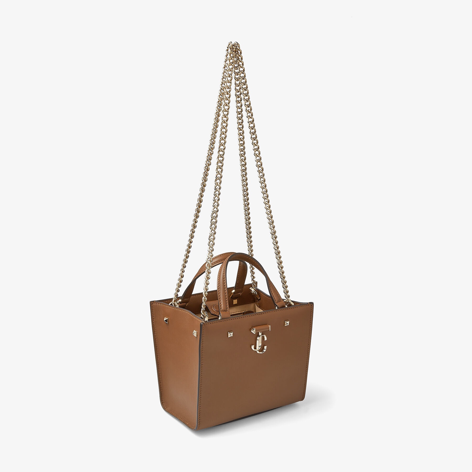 Varenne Tote Bag S
Dark Tan Fine Shiny Calf Leather Tote Bag with Light Gold JC Emblem - 6