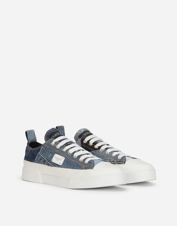 Patchwork denim Portofino light sneakers with logo plate - 2