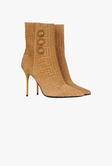 Sand-colored debossed suede Roni ankle boots with Balmain monogram - 2