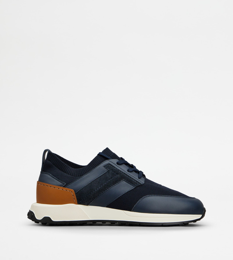 SNEAKERS IN LEATHER AND TECHNICAL FABRIC - BLUE 1