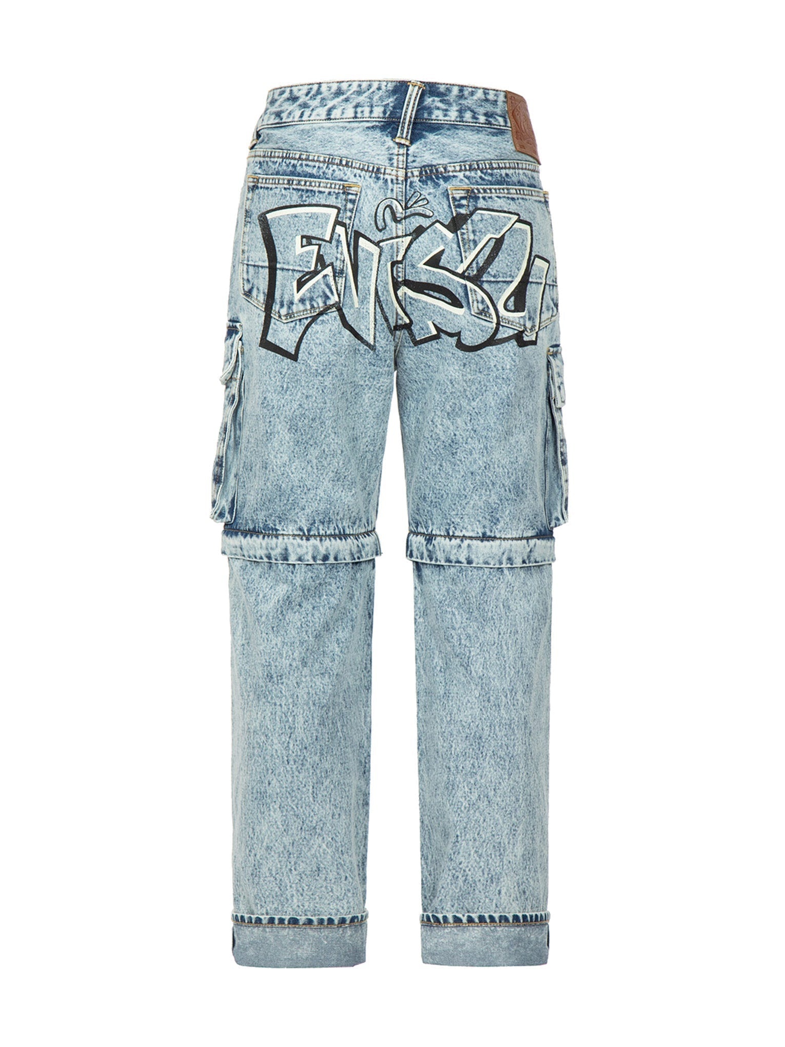 Graffiti Logo Detachable Wide-Leg Denim Jeans - 11