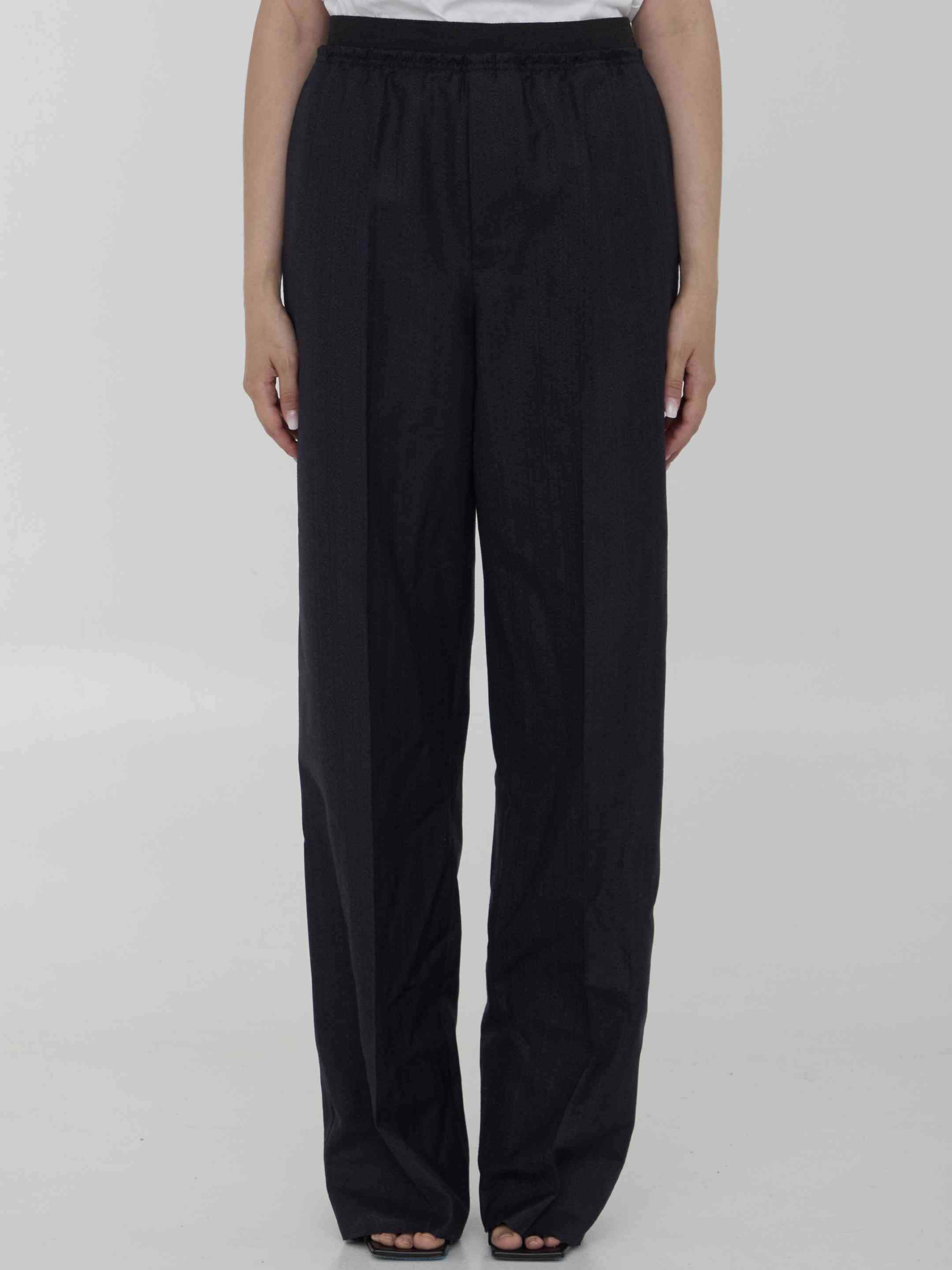 Bottega Veneta Women Striped Wool Trousers - 1
