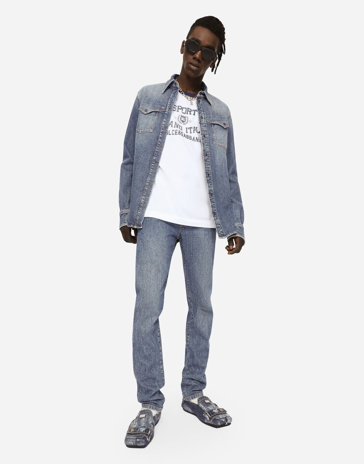 Light blue wash stretch denim shirt - 5