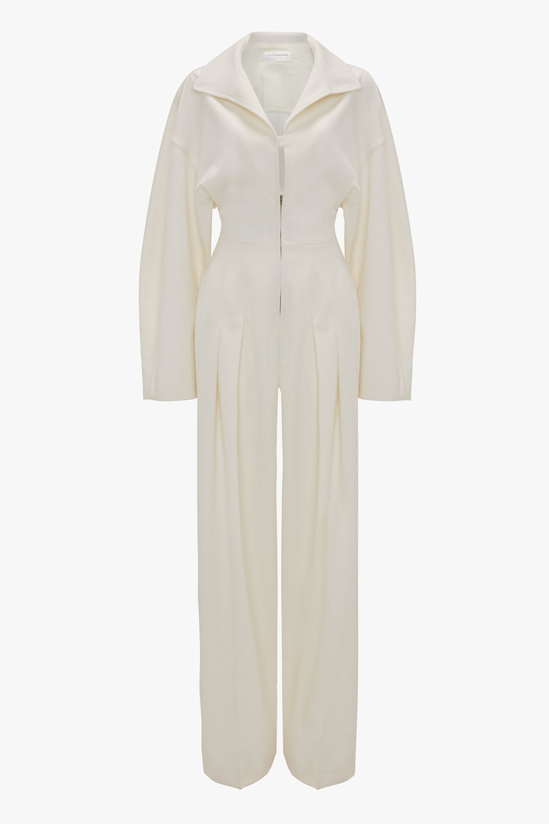 Tab Detail Jumpsuit In Ivory 1