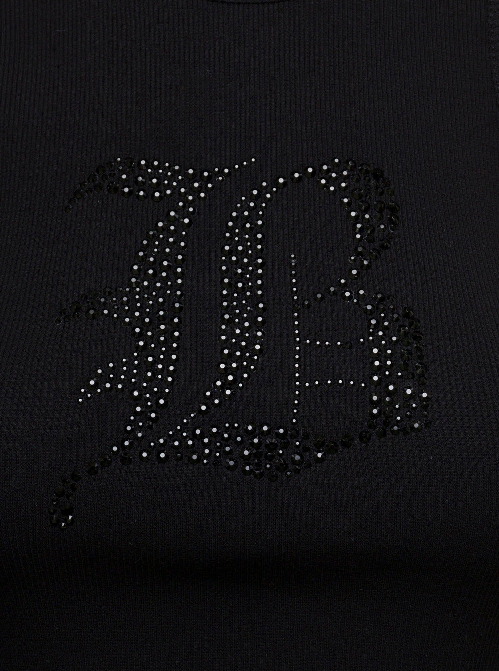 Blumarine Women Black Ribbed Tank Top With Rhinestone Logo In Cotton Woman - 3
