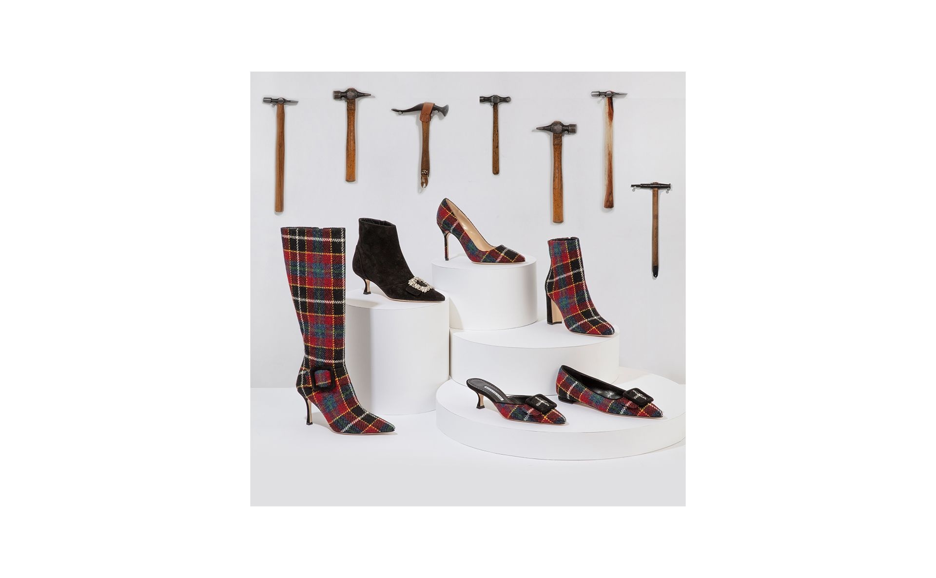 Tartan Wool Buckle Detail Flat Shoes - 6
