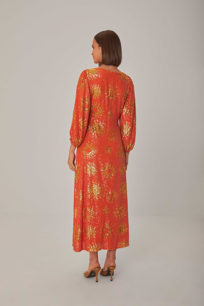 Orange Sunny Mood Sequin Cut Out Midi Dress 4