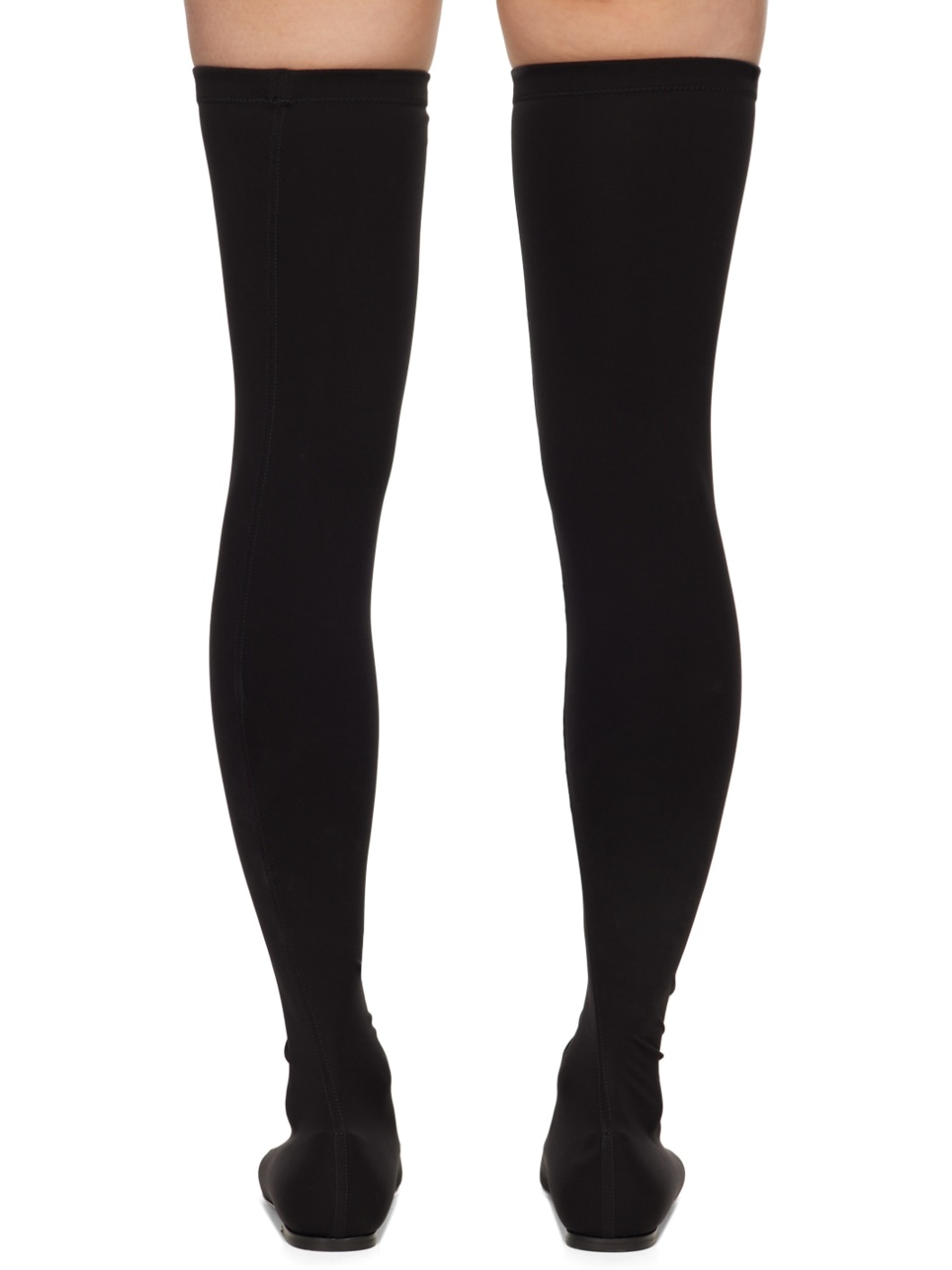 Black Stretch Jersey Thigh-High Boots - 2