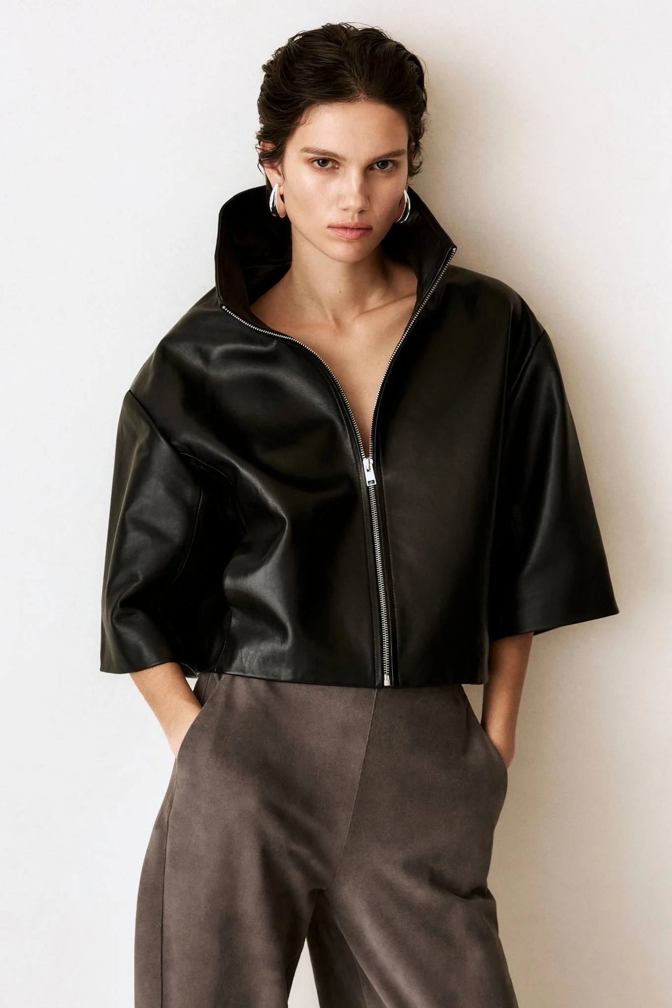 ELIN | Funnel Neck Leather Jacket - 1