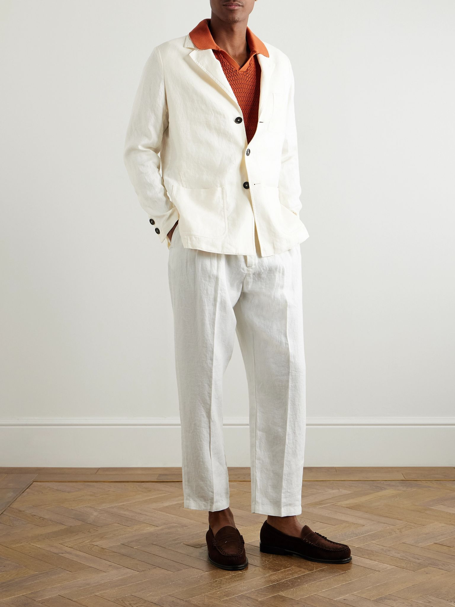 Baglietto Unstructured Herringbone Linen Blazer Off-white - 2
