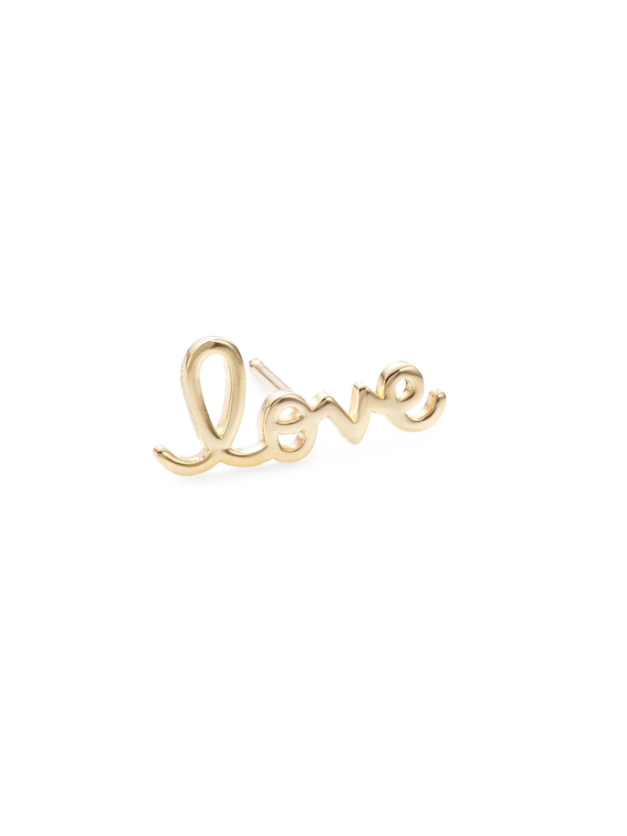 14K Yellow Gold Love Script Single Stud Earring - 1