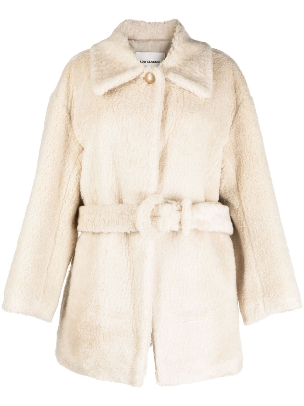 belted faux-shearling coat - 1