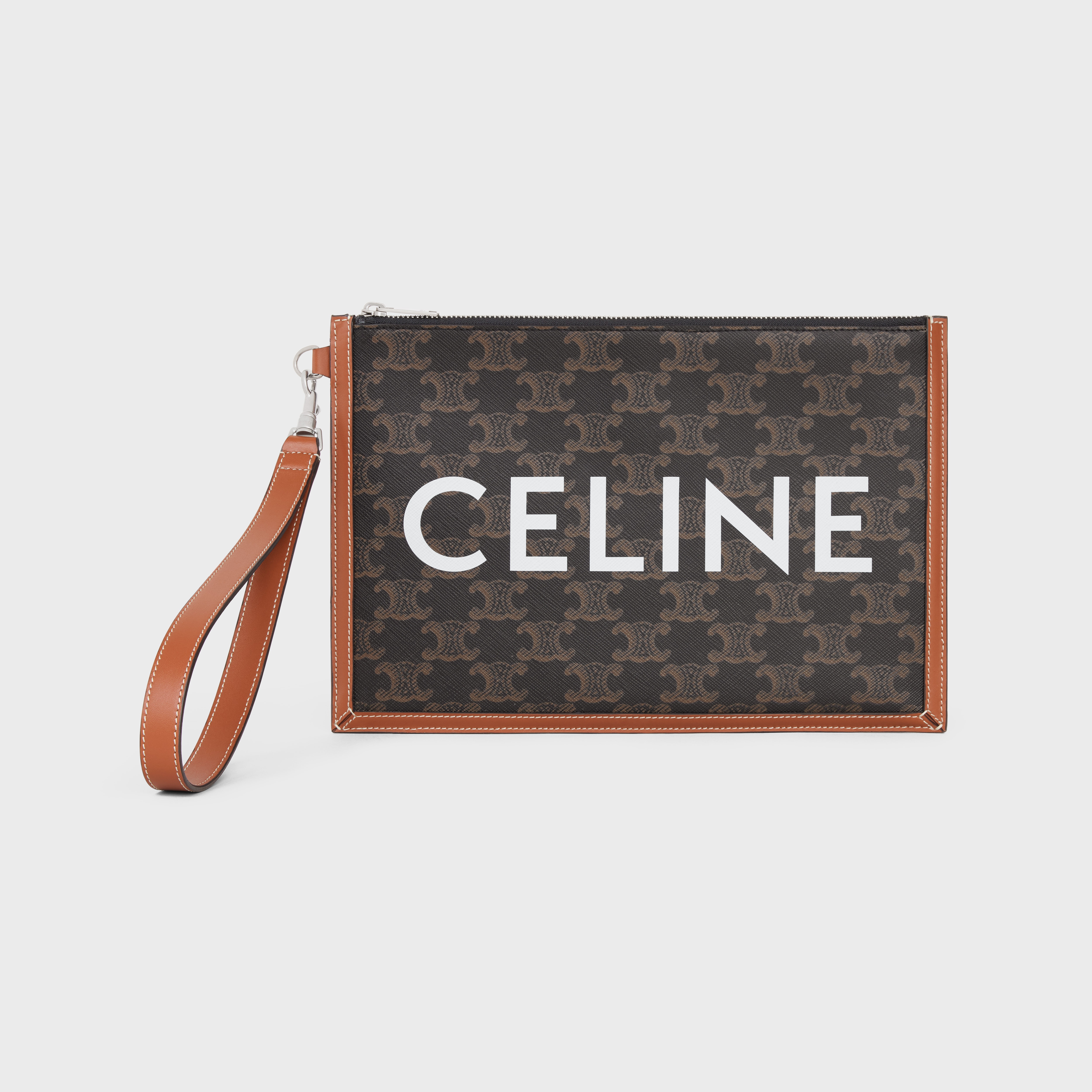 SMALL FLAT POUCH WITH STRAP in Triomphe canvas with celine print - 1