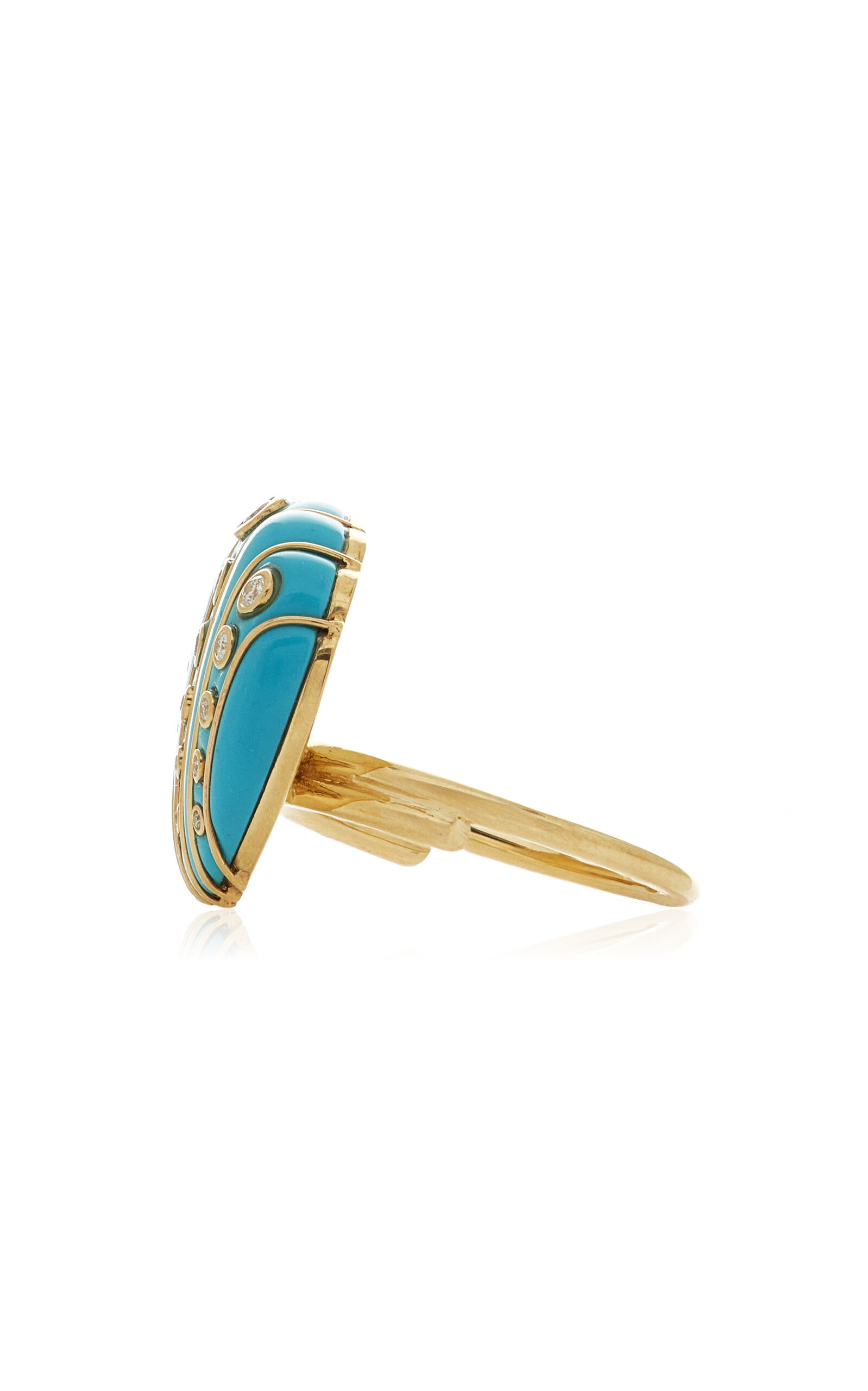 9K Yellow Gold Diamond And Turquoise Ring blue - 4