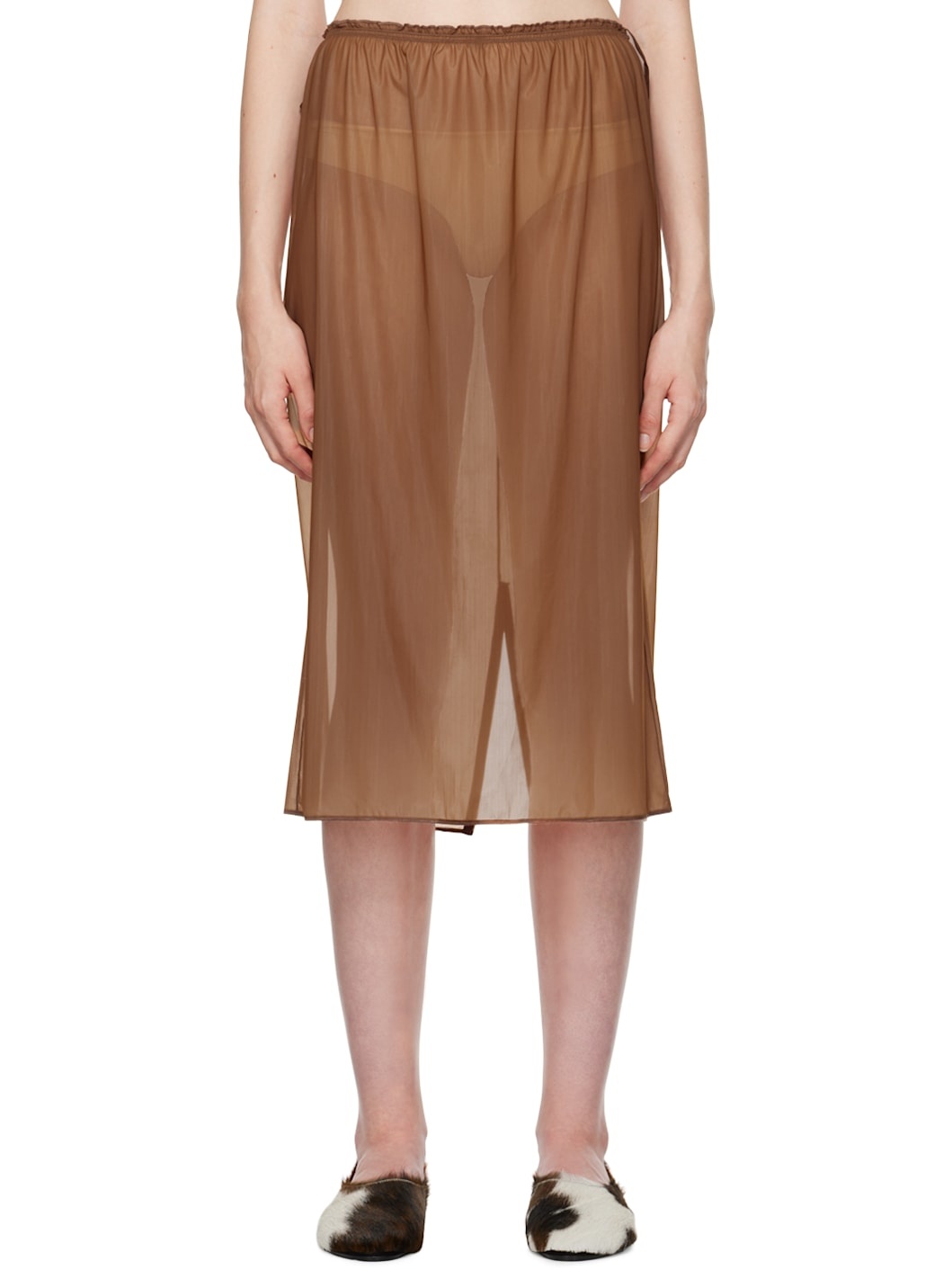 Brown Sheer Midi Skirt - 1