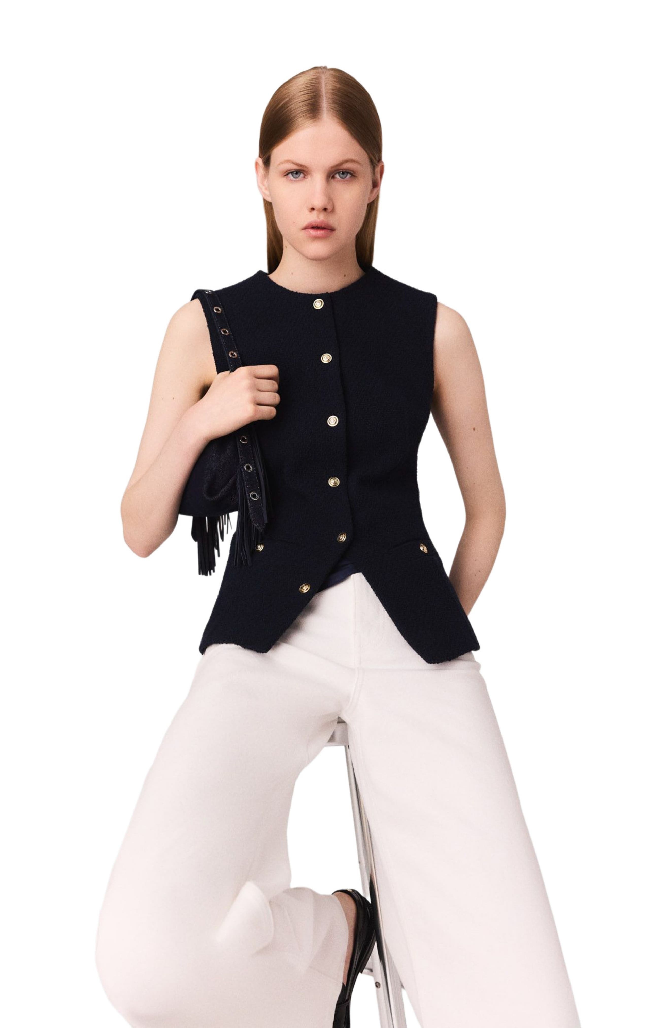 maje Sleeveless tweed jacket in Navy at Nordstrom - 4