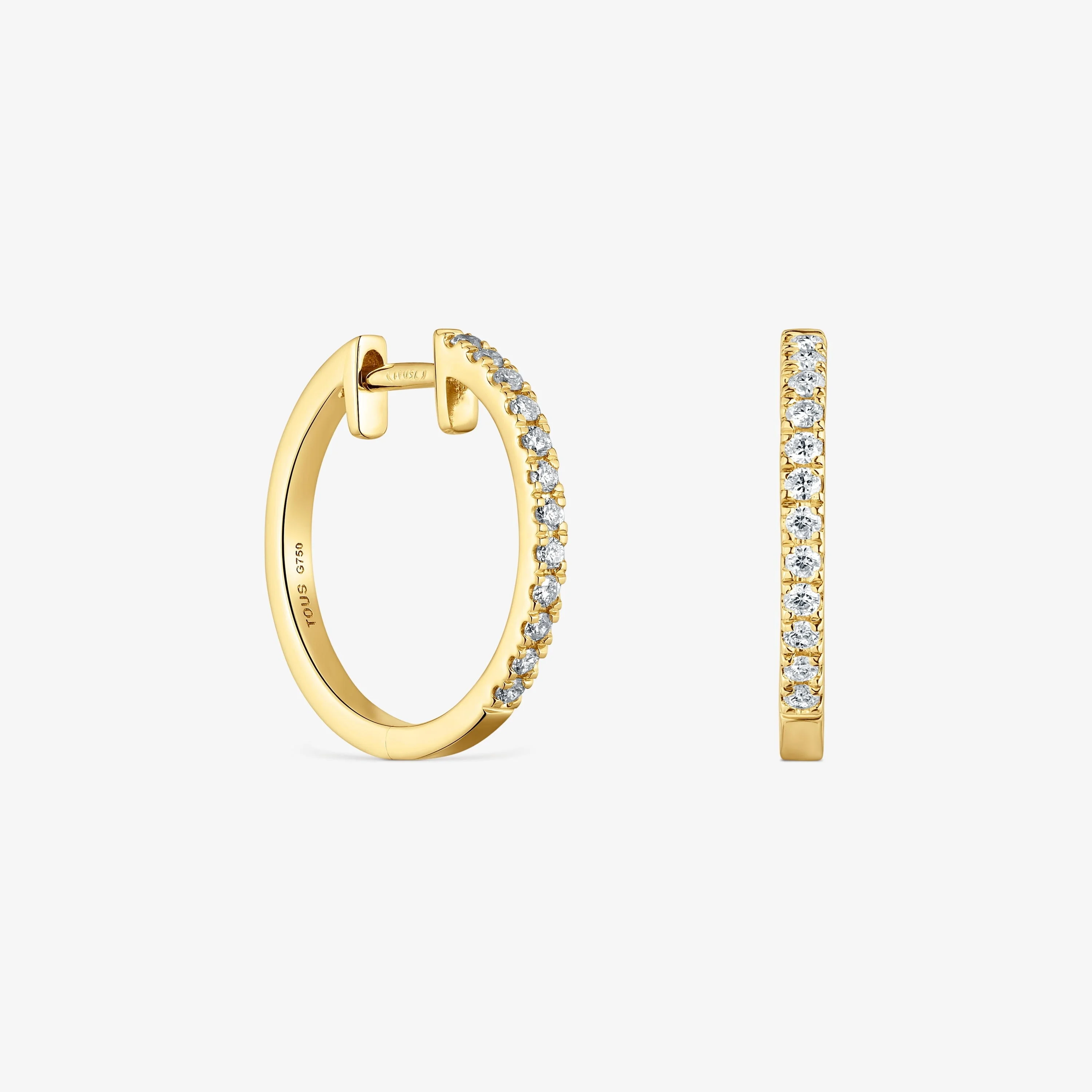 Short hoop Earrings in 18K solid gold with 15 mm diamonds Les Classiques - 1