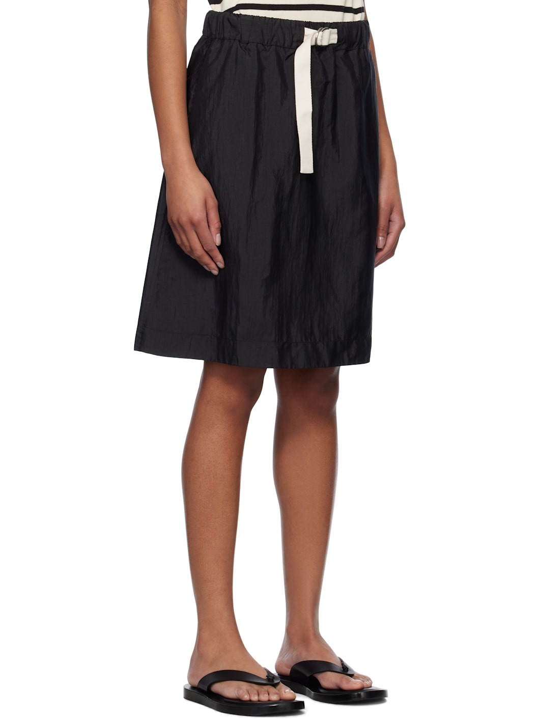 Black Belted Midi Skirt - 2