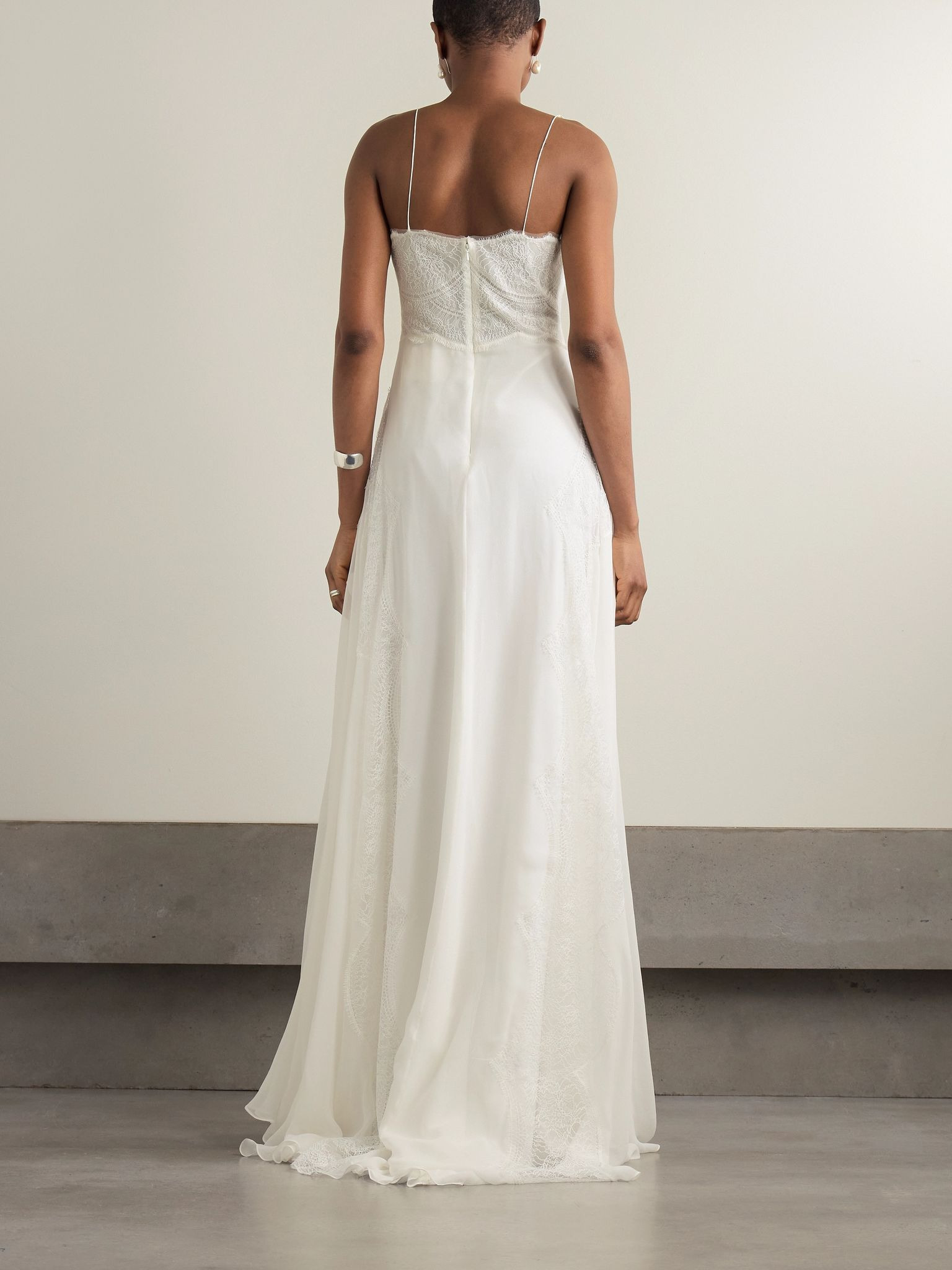 Semeli Chantilly lace-trimmed silk-georgette gown Off-white - 3