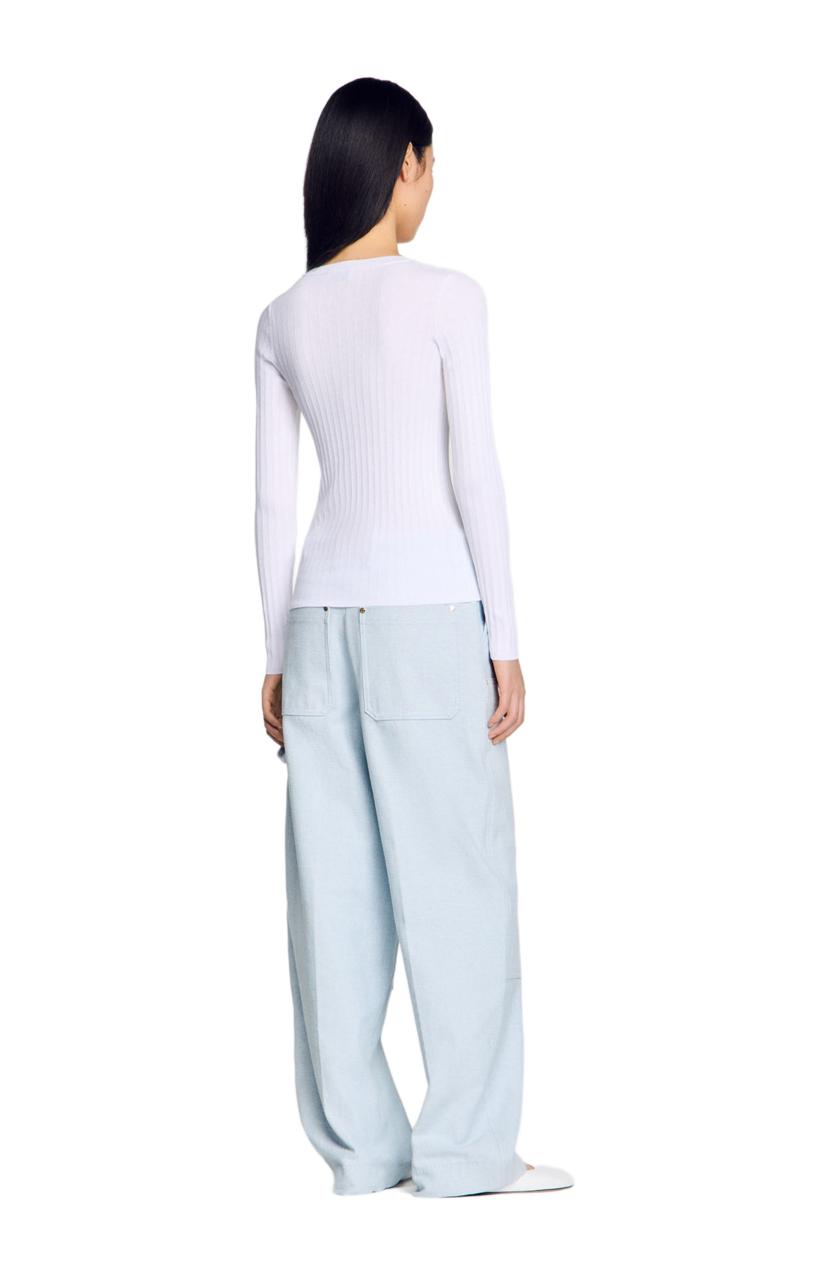 SANDRO Ribbed sweater with Tunisian collar in White at Nordstrom - 2