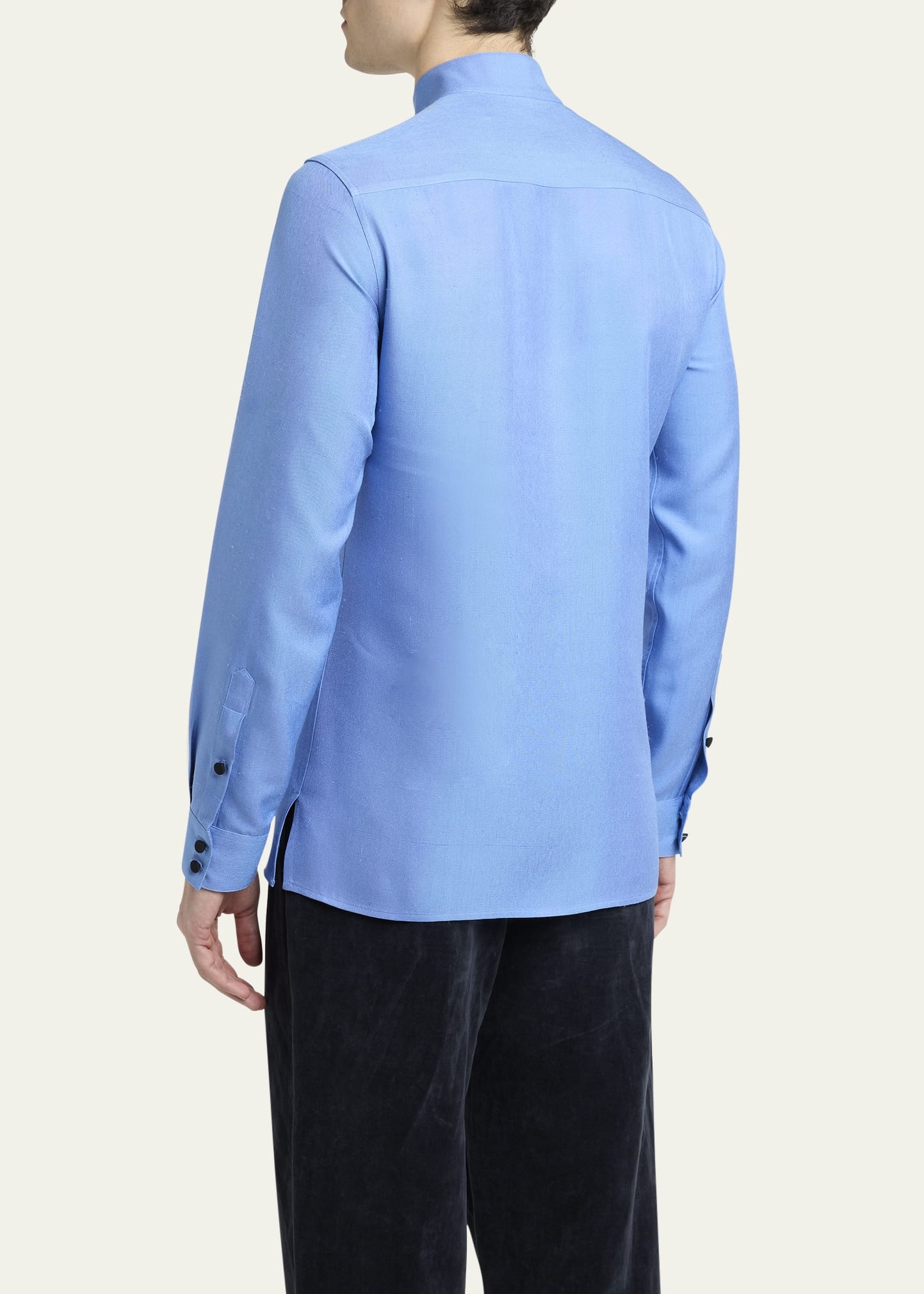 Men's Silk Shantung Toggle Band-Collar Sport Shirt - 2