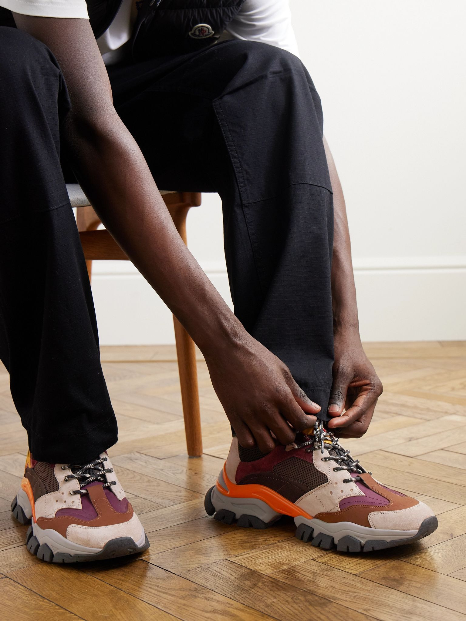 Leave No Trace Leather, Suede and Mesh Sneakers Burgundy - 2