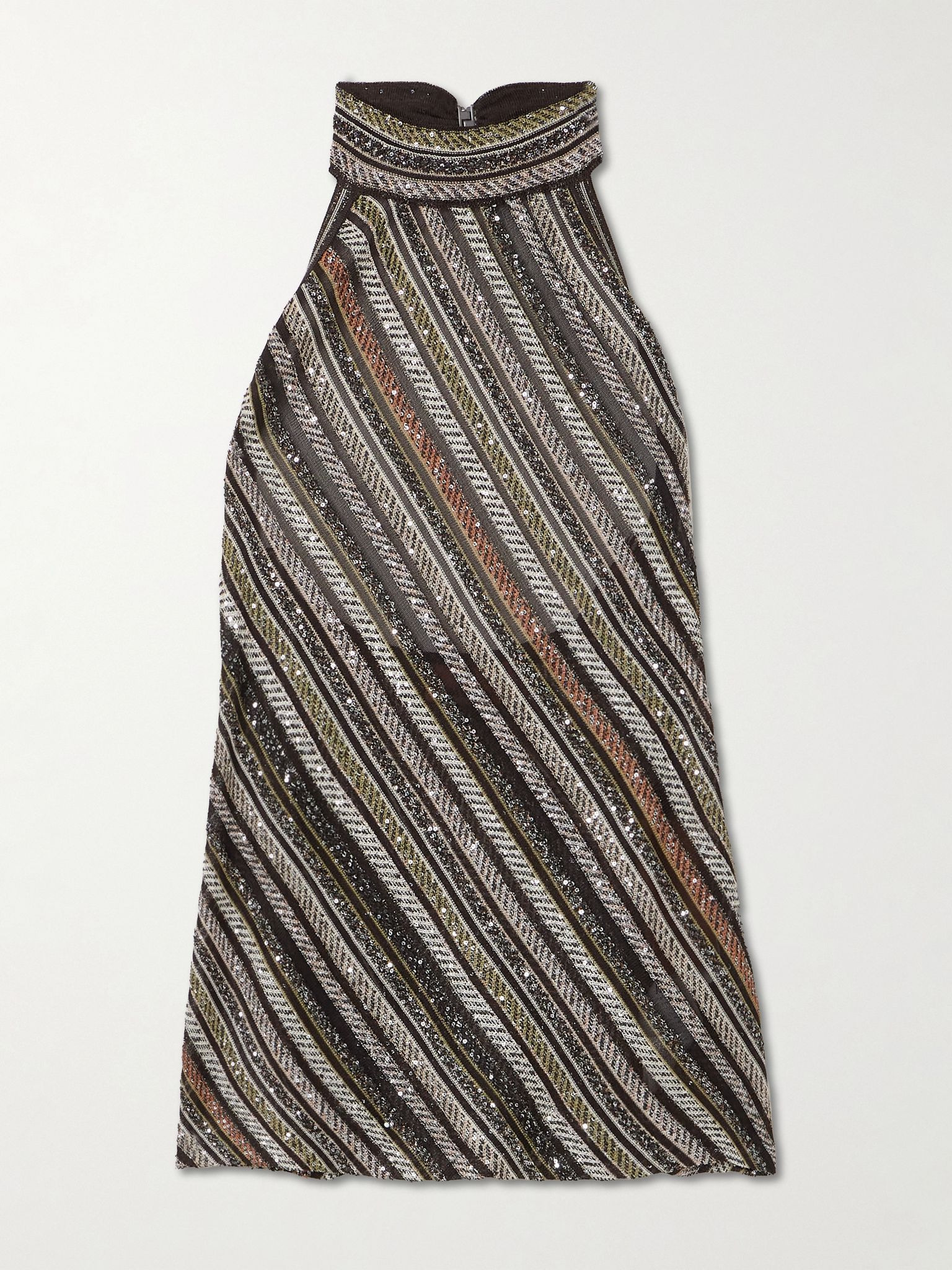 Sequined striped crochet-knit halterneck top Metallic - 1