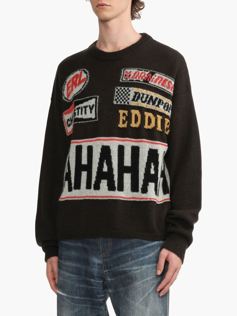 slogan-intarsia jumper - 3