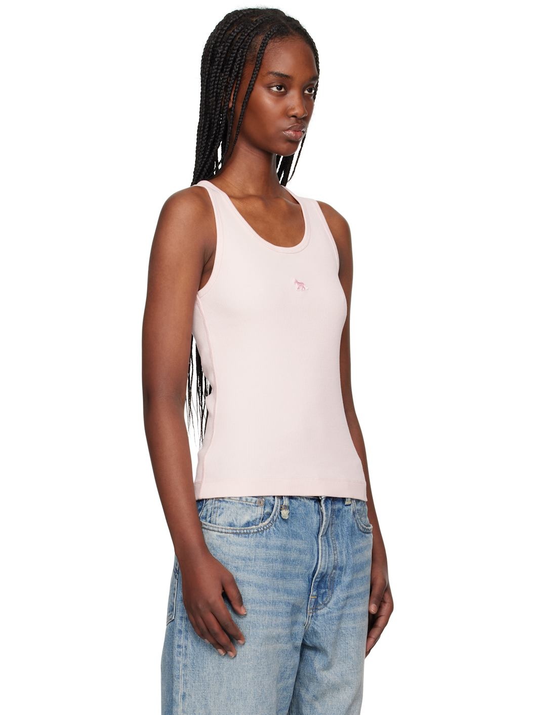 Pink Baby Fox Patch Ribbed Tank Top - 2