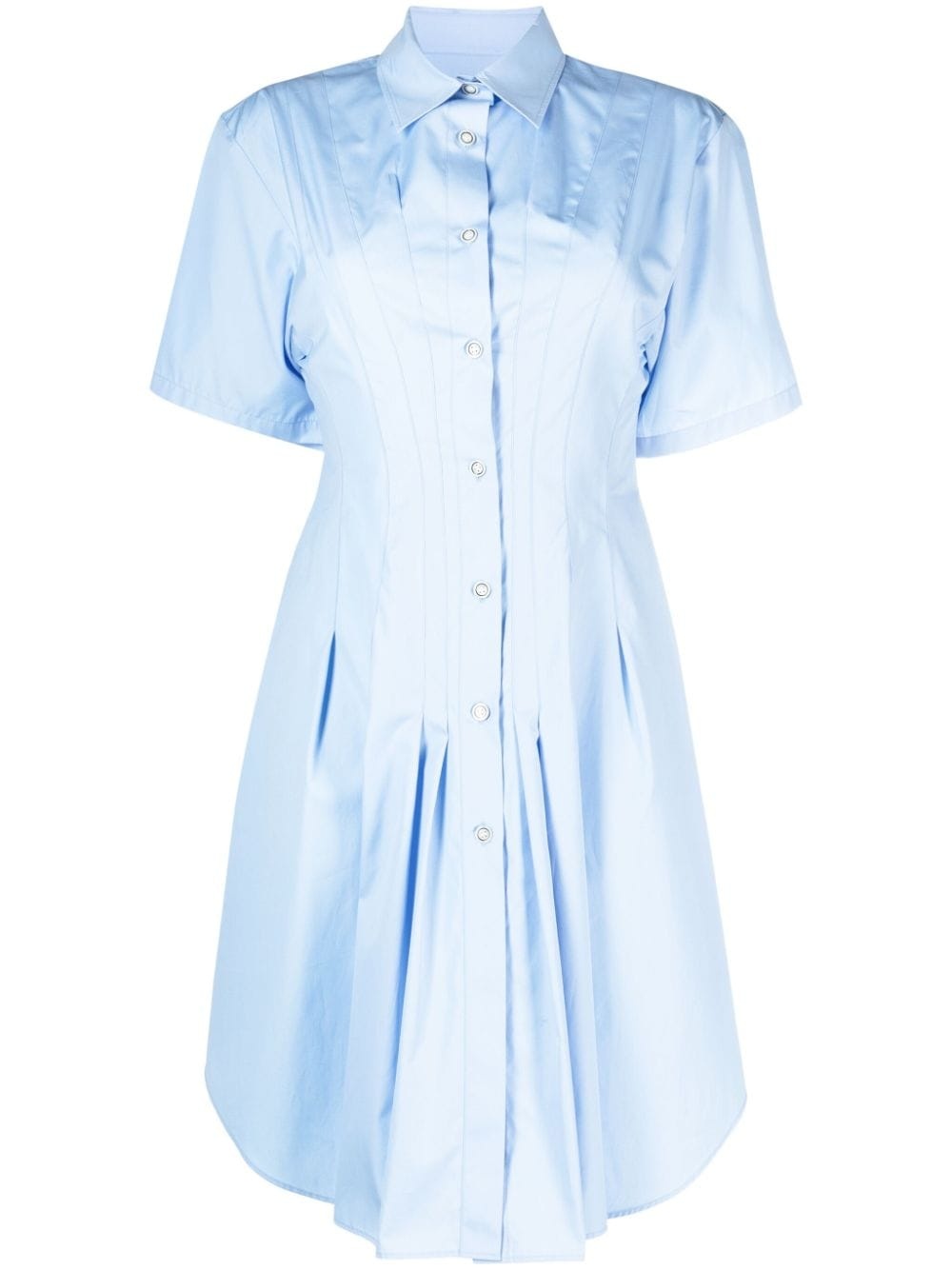 pleat-detailing flared cotton shirtdress - 1