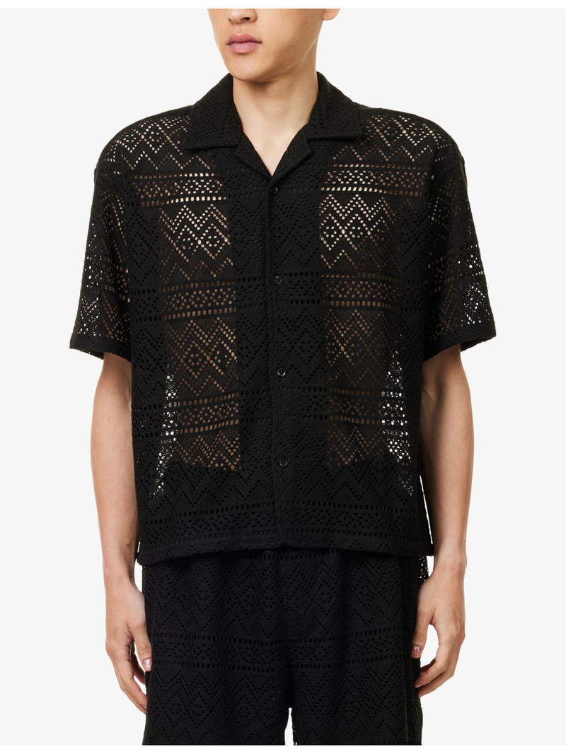 Cuban-Collar Pointelle Crochet-Knit Shirt 3